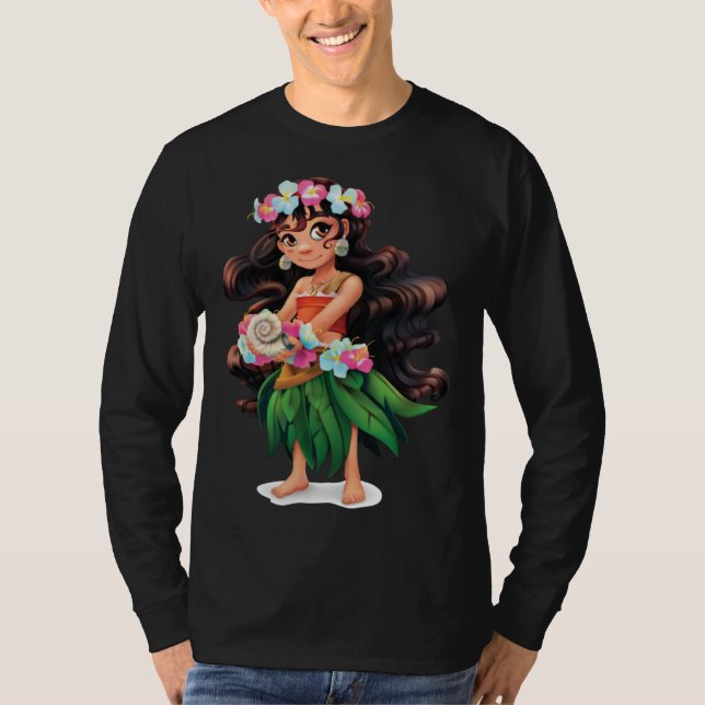 Camiseta Aloha Hawaiian Girl Dancer  Detailed Graphic (Frente)