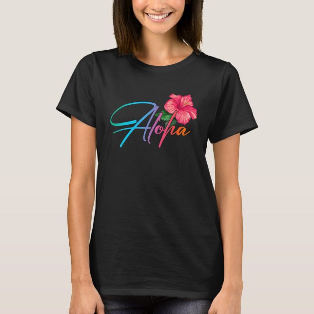 Camiseta Aloha Hawaiian Hibiscus Flowers Hawaii Beach Luau (Frente)