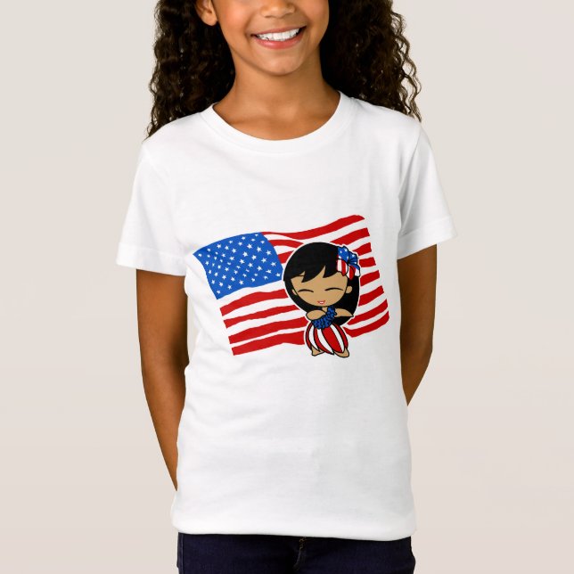 Camiseta Aloha Honys USA Flag Hula Girl T-shirts (Frente)