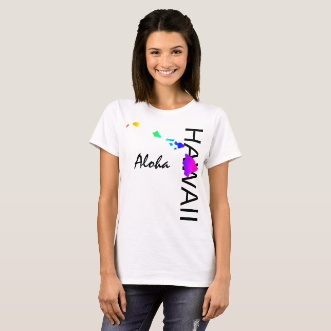 CAMISETA ALOHA - ILHAS HAWAII NEON RAINBOW (Frente Completa)