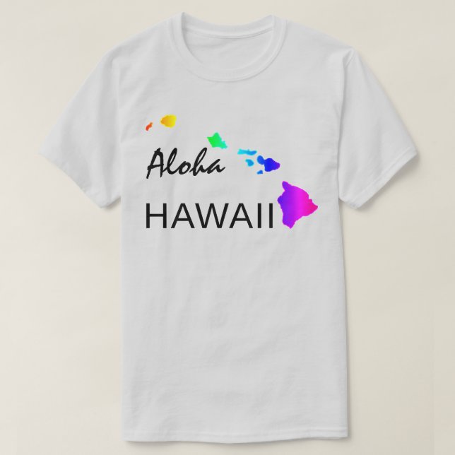 CAMISETA ALOHA - ILHAS HAWAII NEON RAINBOW (Frente do Design)
