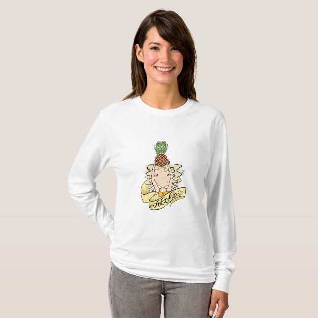 Camiseta Aloha menina com abacaxi (Frente Completa)