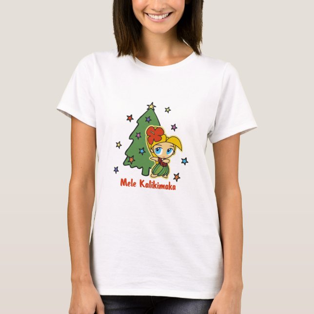 Camiseta Aloha menina de Hula loura do Natal dos méis (Frente)
