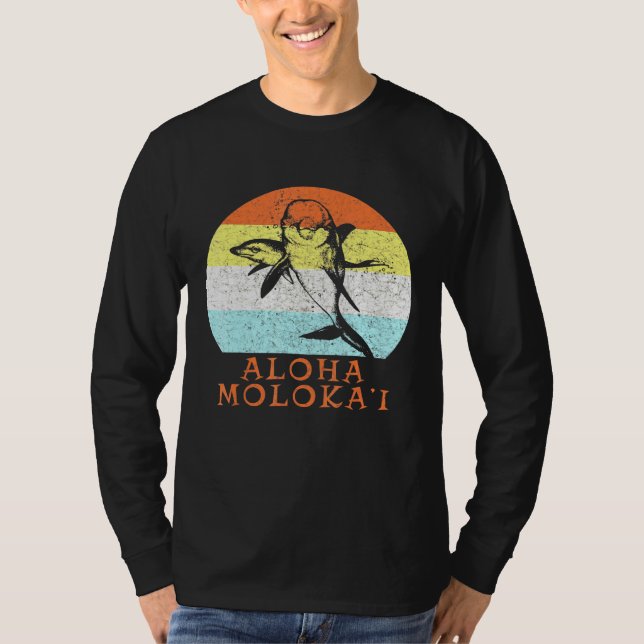 Camiseta Aloha Molokai Vintage Ilha Hawaiian Dolphin Artw (Frente)