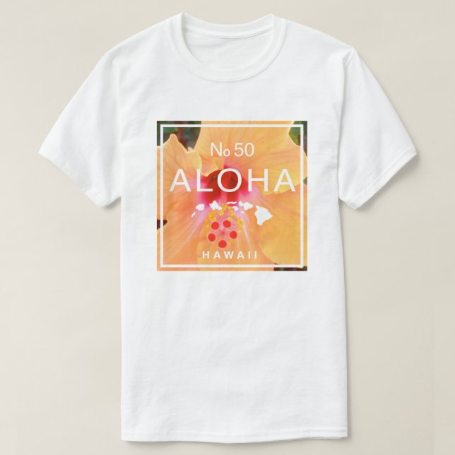 Camiseta Aloha n.o 50 Orange Hibiscus (Frente do Design)