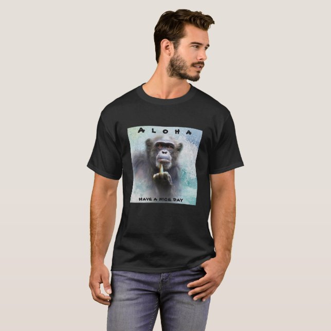 Camiseta Aloha Ofensiva Chimpanzé Engraçado Dedo Médio (Frente Completa)