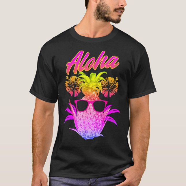 Camiseta Aloha Pineapple Sunglass Hawaiai Beach Summer V (Frente)