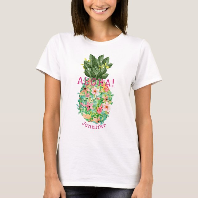 Camiseta Aloha Pineapple Tropical Floral Personalizada (Frente)