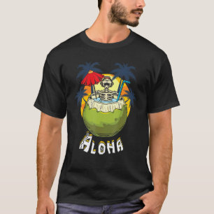 Camiseta Aloha Retro Havaí Summer Vintage Beber Skeleton P