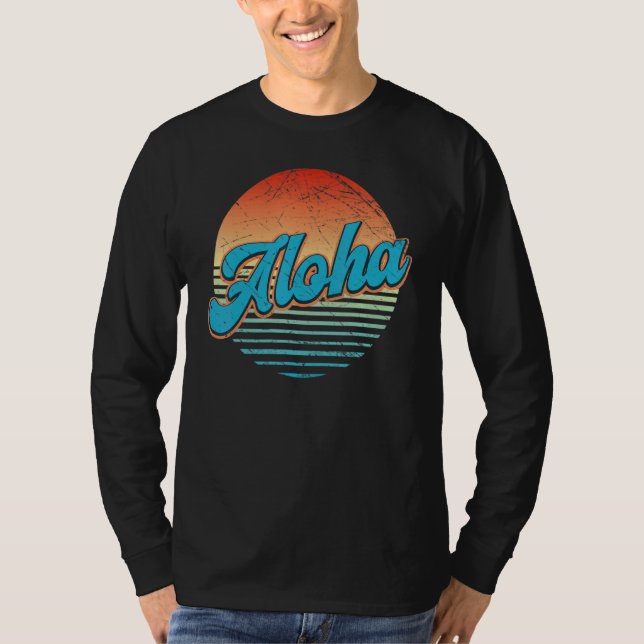 Camiseta Aloha Retro Vintage Hawaii praia Havaí surfando (Frente)