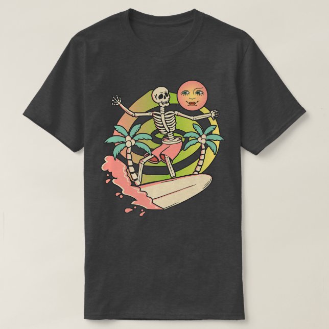 Camiseta Aloha Skeleton Surfing Surf Wave & Moon Grap (Frente do Design)