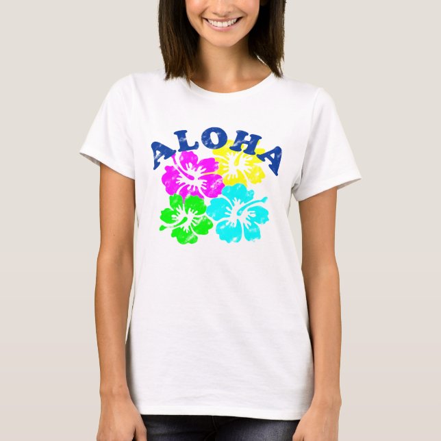 Camiseta Aloha T-Shirt Colorful Hawaiian Flowers (Frente)