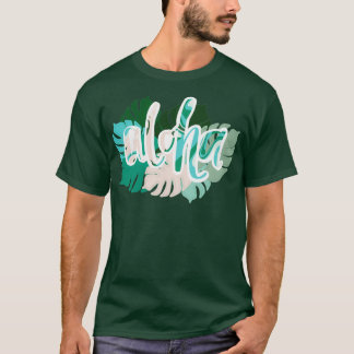 Camiseta aloha tropical da caligrafia