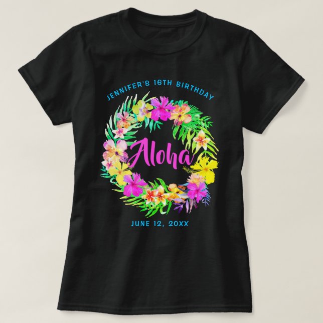 Camiseta Aloha Tropical Havaiana Luau Birthday T-Shirt (Frente do Design)