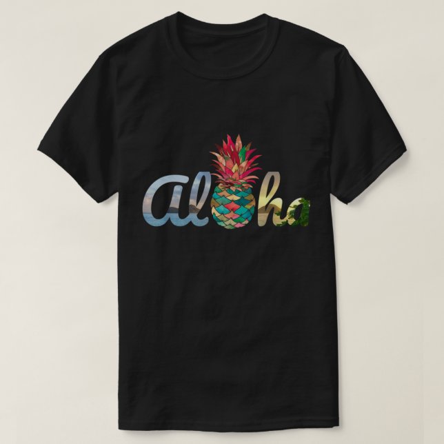 Camiseta Aloha Tropical Pineapple Beach Design (Frente do Design)