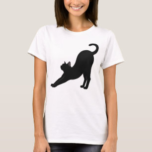 Camiseta Alongamento Silhueta de Gata Preta Pose de Yoga Fo