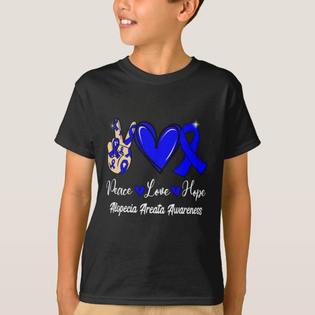 Camiseta Alopecia Areata Sensibilização Paz Amor Esperança  (Frente)