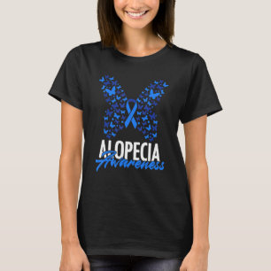 Camiseta Alopecia Consciência Azul Fita Borboleta Alopecia