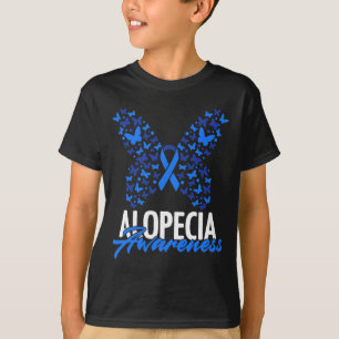 Camiseta Alopecia Consciência Azul Fita Borboleta Alopecia