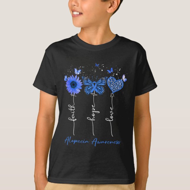 Camiseta Alopecia Sensibilização Fé Esperança Ama Leopardo  (Frente)
