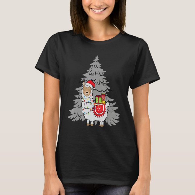 Camiseta Alpaca Christmas Tree Santa Fun Celebration Happy  (Frente)