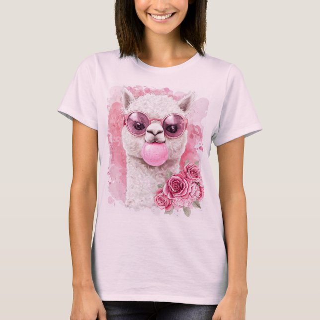 Camiseta Alpaca Cuta - Bubblegum Llama com Sunglas (Frente)