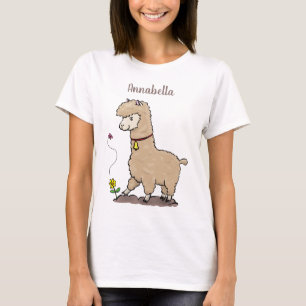 Camiseta Alpaca feliz e giro com cartoon de borboleta