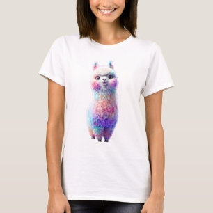 Camiseta Alpaca Feminina Fofa Arco-Íris Colorido Pastel