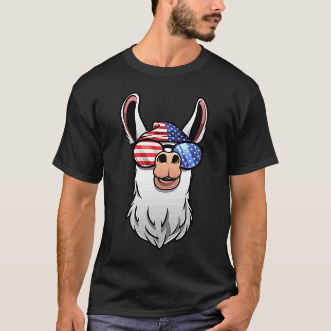 Camiseta Alpaca Llama Men Women USA Patriotic 4 De Julho (Frente)