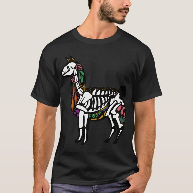 Camiseta Alpaca Llama Skeleton, Halloween (Frente)