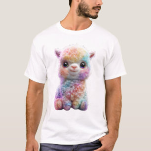 Camiseta Alpaca Masculino Arco-íris Cósmico Glitter Peludo