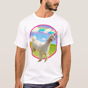Camiseta Alpaca Unicorn Sob O Rainbow Sky