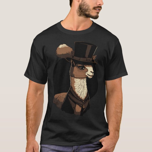 Camiseta Alpaca Usando Chapéu Alto Chique  3 (Frente)