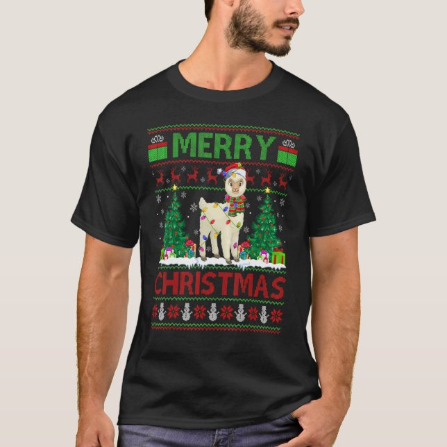 Camiseta Alpaca   Xmas Tree Lights Ugly Santa Alpaca Christ (Frente)