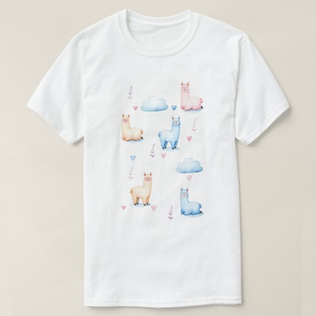 Camiseta Alpacas Fofos e Nuvens (Frente do Design)