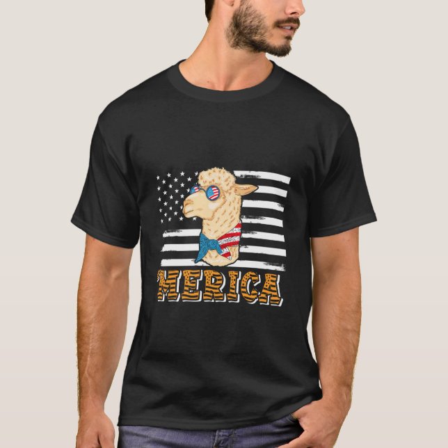 Camiseta Alpaka 'MERICA Stars and Stripes Lama Funny Alpaca (Frente)