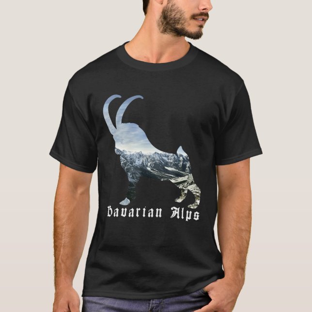Camiseta Alpes Bávaros Alpino Ibex Caprino Selvagem Silhoue (Frente)