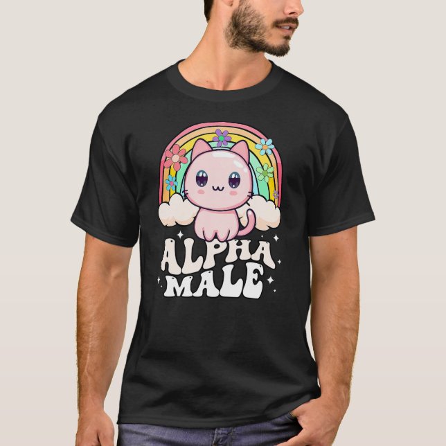 Camiseta Alpha Male Cat Kitten Rainbow (Frente)