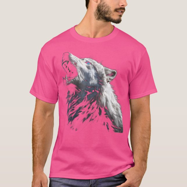 Camiseta Alpha Wolf Howling Na Lua Blue Eyes Wolf Lover (Frente)