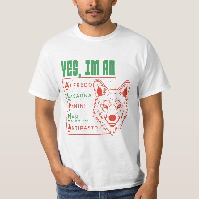 CAMISETA ALPHA WOLF ITALIANA COMIDA SIM EU SOU UM ALFA (Frente)