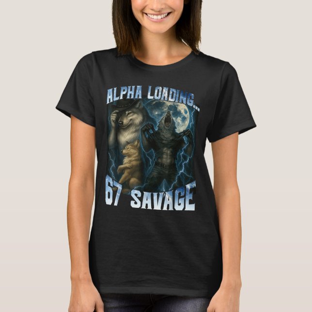 Camiseta Alpha Wolf Loading 67 Percent Savage Funny Wolves  (Frente)