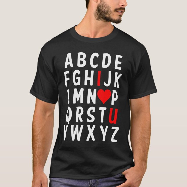 Camiseta Alphabet ABC I Love You Valentines Day Heart  Him  (Frente)