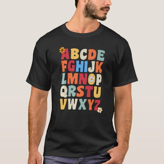 Camiseta Alphabet ABC s Pré-escolar Vintage Te (Frente)