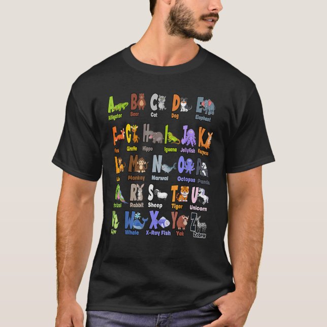 Camiseta Alphabet Animal ABC Aprendendo Para Meninas Adulto (Frente)