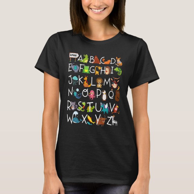 Camiseta Alphabet Animal Abcs Learning Kids começam a apren (Frente)