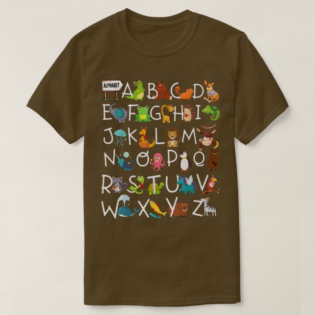Camiseta Alphabet Animal ABCs LearningKids Begin Learn Gift (Frente do Design)