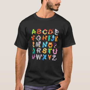 Camiseta Alphabet Animal ABCs retornando ao ensino escolar
