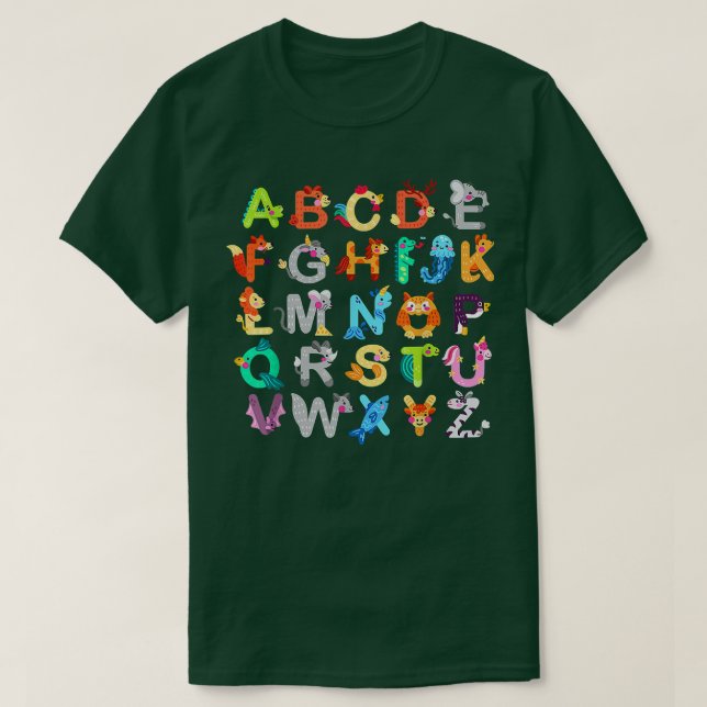 Camiseta Alphabet Animal ABCs retornando ao ensino escolar (Frente do Design)