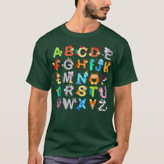 Camiseta Alphabet Animal ABCs retornando ao ensino escolar