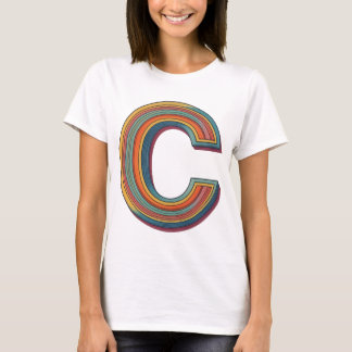 Camiseta Alphabet 'C' Colorida Retro Stripes